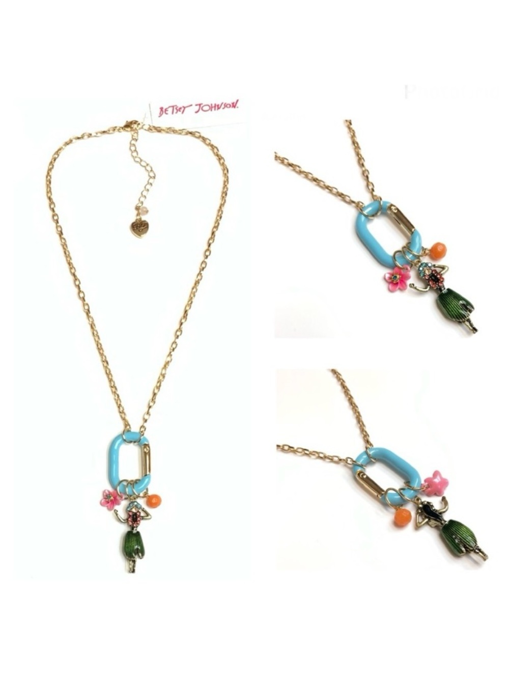 NWT Betsey Johnson💋ISLAND TIME HULA Gold Tone Glass Stone/Faceted Bead Necklace